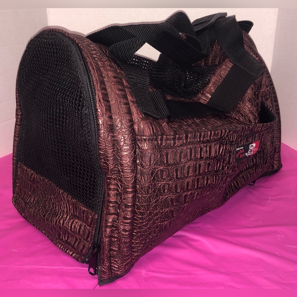 Pet Carrier Tote Bag Metallic Brown Croc-Embossed Finish Dog Cat Bunny GuineaPig